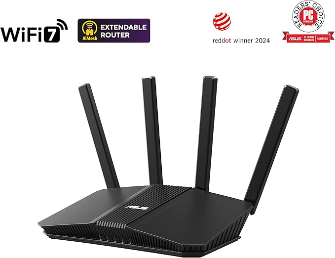 ASUS RT-BE58U WiFi 7 BE3600 AiMesh Extendable Router, 4K-QAM, MLO, AI Detection 2.5G Port, Four 1G Ports, Commercial-Grade Network Security, Parental Control, IoT Network, Kid’s Network, VPN Network