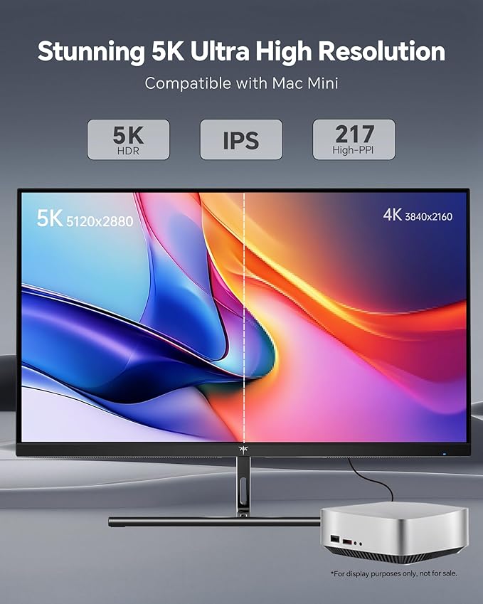 KTC 27 Inch 5K Monitor, 5120 x 2880 5K2K Monitor with 65W Type-C Port, Dual Mode Computer Monitors Compatible with Mac mini, IPS Panel, HDR 400, 217 PPI, 135% sRGB, HDMI DisplayPort, Tilt, H27P3
