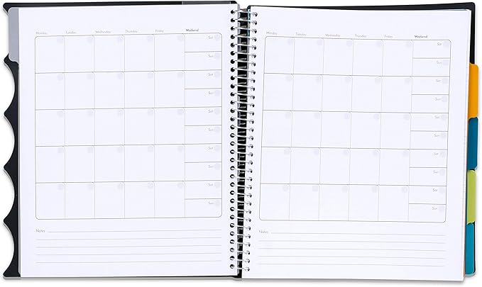 Mintra Office Durable PREMIUM Spiral Notebook, ((Black, 5 Subject, 8.5in x 11in)), Fabric Covered Coils, No Snags, Removable Adjustable Pocket Dividers, Ruler, Organization, Customizable