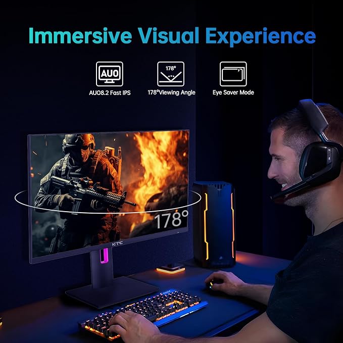KTC 27'' 2K 170Hz Gaming Monitor - Fast IPS 1ms GTG Pc Monitor with FreeSync G-Sync, HDMI/DP/USB Ports, Height/Tilt/Swivel/Pivot Adjust, 131% sRGB and 97% DCI-P3 Color Gamut for Vertical Monitor