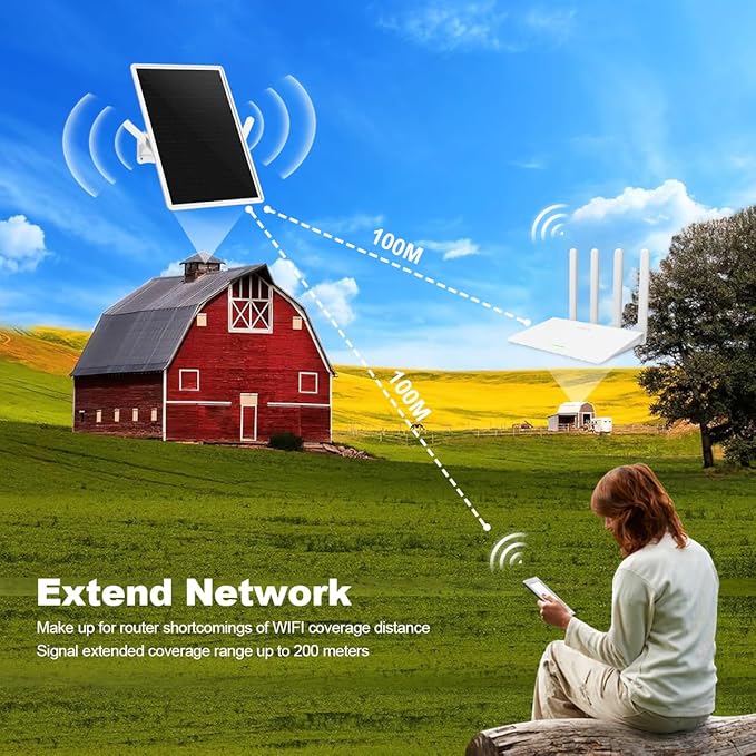 Solar WiFi Extender Signal Booster Outdoor, 300-feet Long Range, 2.4G WiFi Repeater 300Mbps, with 15W Solar Panel and 25000mAh Battery, Outdoor WiFi Repeater