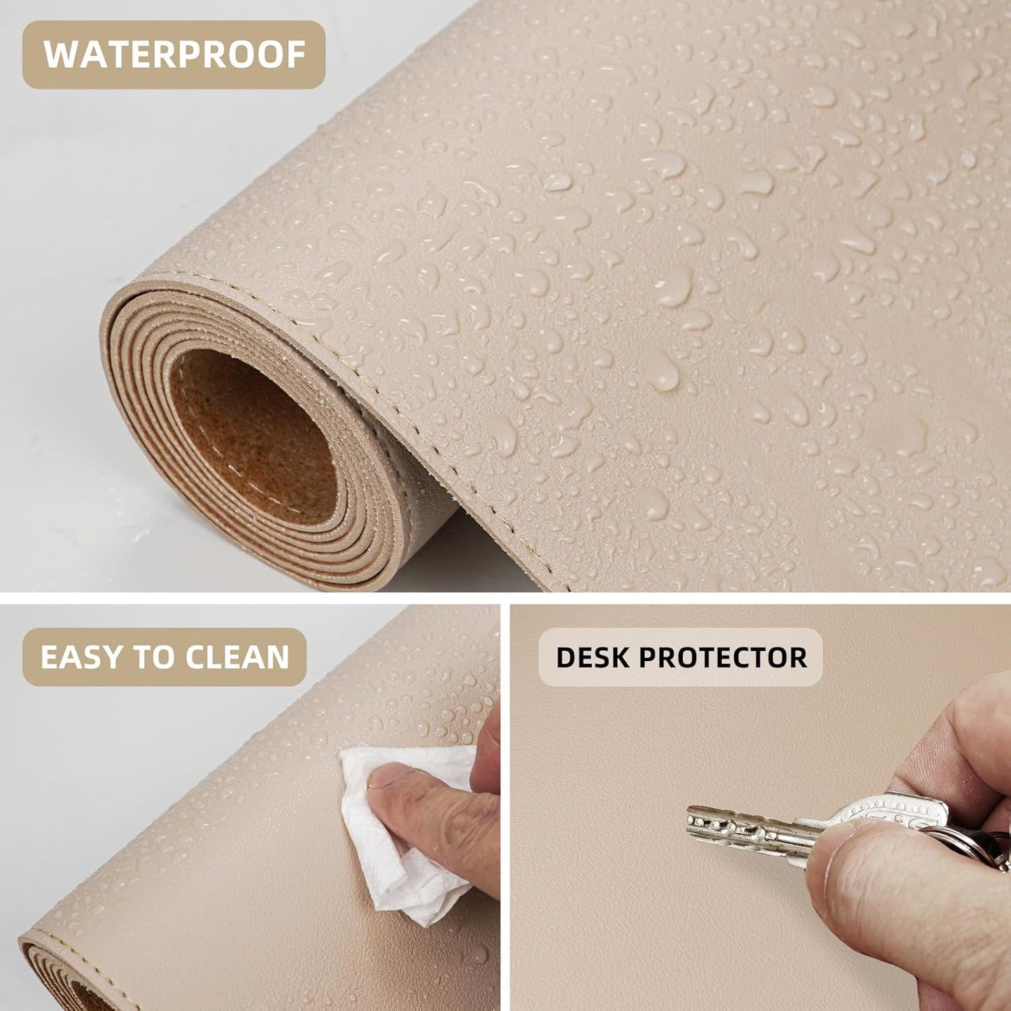 Leather Desk pad Protector, Large Desk mat with Natural Cork & PU Leather,Mouse pad,Non-Slip Office Desk Mat,Waterproof Desk Writing Pad for Office and Home (47in*17in, Beige)