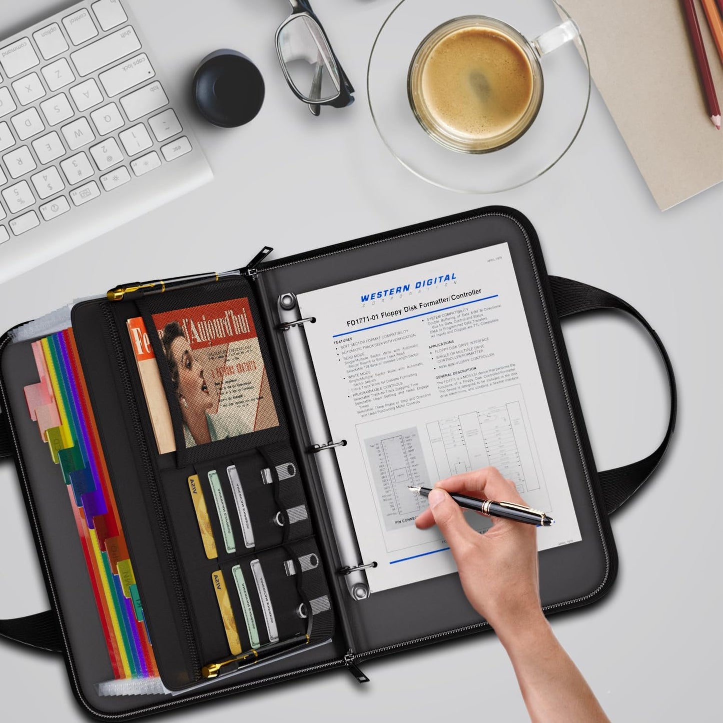 Fireproof Accordion File Organizer with Binder, 1 Inch D Rings Hold up 225 Sheets of 8.5" x 11", 13 Pocket Colorful Expanding File Folder with Zipper & Labels, Portable Travel Safe Storage