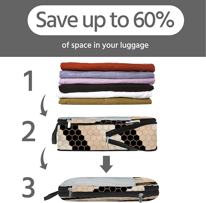 7 Pcs Compression Packing Cubes for Travel, Waterproof Suitcase Luggage Backpack Organizer with Toiletry Bag Travel Essentials for Women/Men-Bees