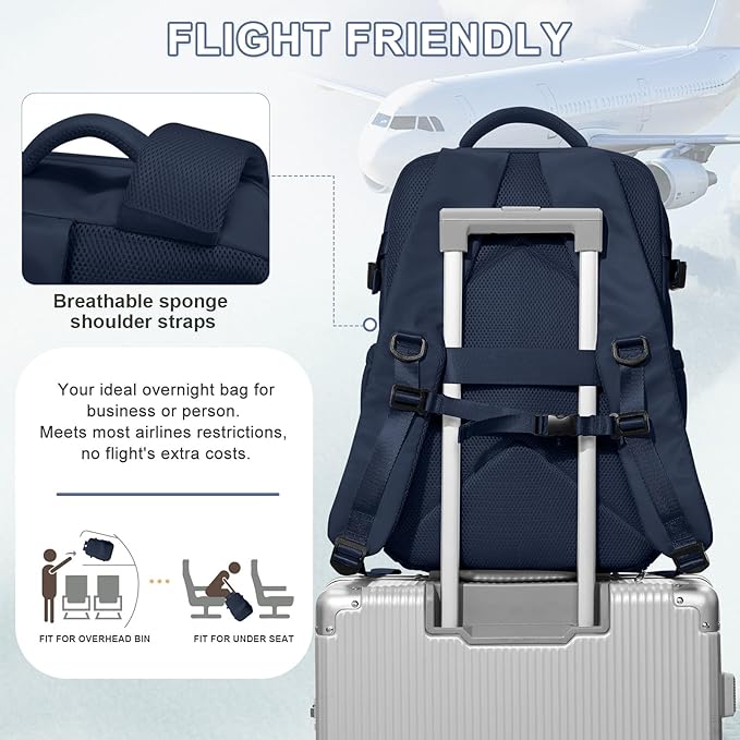 VECAVE Carry On Backpack for Women, Airline Approved Large Travel Backpack Flight Approved, Waterproof 14 Inch Laptop Backpack Business Work Backpacks Bag Men Mochila De Viaje Blue.