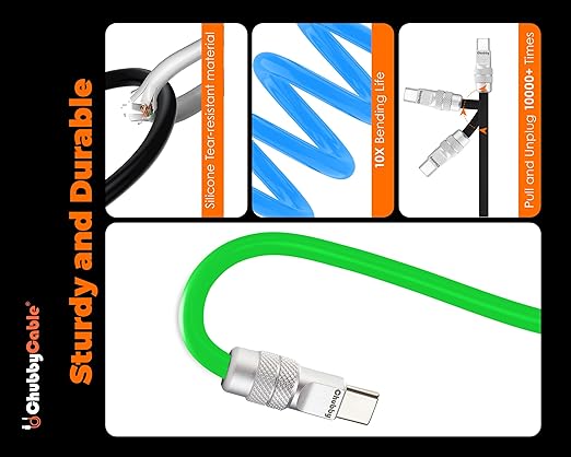 chubbycable Couple Chubby 2-Pack 240W USB C Cable Extra Thick Silicone Fast Charging Cable Compatible with iPhone 17-15 Series iPad Galaxy Series, Green+Red, Type-C to Type-C, 16.4FT
