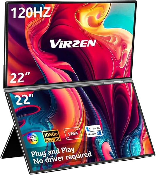 Laptop Extender 22” Dual Portable Monitor Screen120Hz 120sRGB 1080P Stacked Foldable Triple Screen for Windows MacOS/HDMI Type-C Work Gaming Office