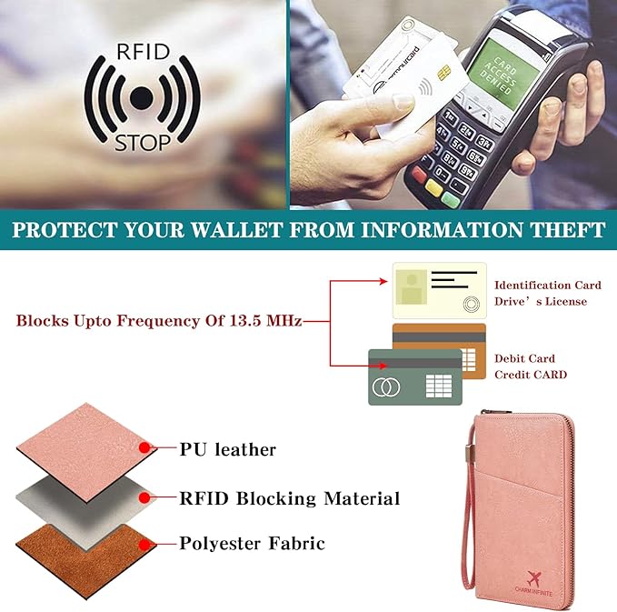 Family Passport Holder Wallet RFID Blocking Zippered Passport Wallet,Women and Men Travel Wallet Ladies Passport Cover