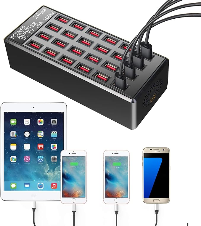 100w 24(20A) Port, USB Fast Charging Station,Travel Desktop USB Rapid Charger,Multi Ports Charging Station Organizer Compatible with Smartphones,Tables,and More Devices