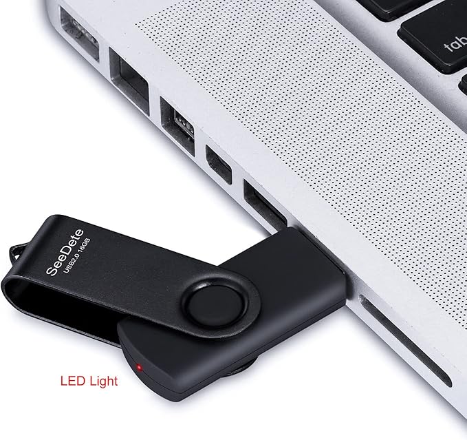16GB USB Flash Drives, USB Stick, Thumb Drive Rotated Design, Memory Stick with LED Light for External Storage and Backup Data, Jump Drive, Black