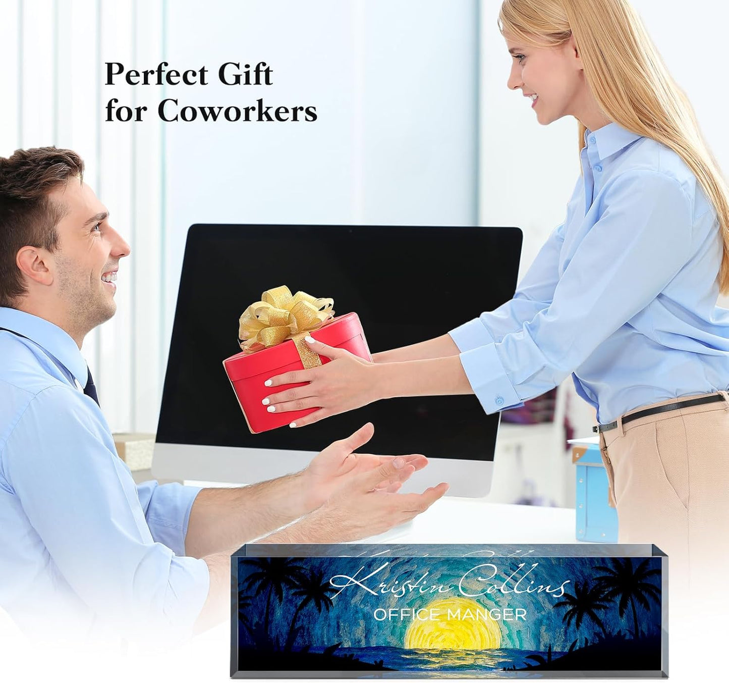 Custom Name Plate for Desk, Acrylic Office Decor For Women Men, Personalized Office Desk Accessories, Teacher Employee Appreciation Gifts For Social Worker Boss Coworkers (Moon)