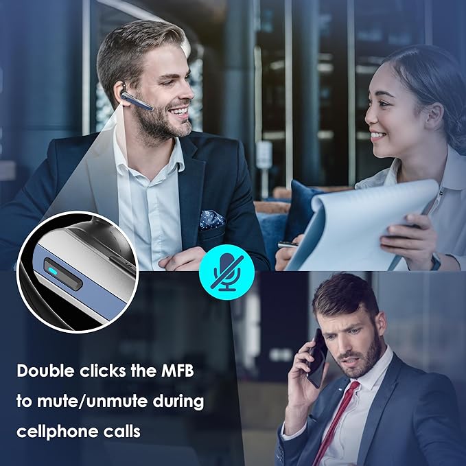 Bluetooth Headset with Microphone, Wireless Earpiece with Charging Case for Cellphones, PC, Single Ear Headset with Mute for Trucker Driver, Remote Work