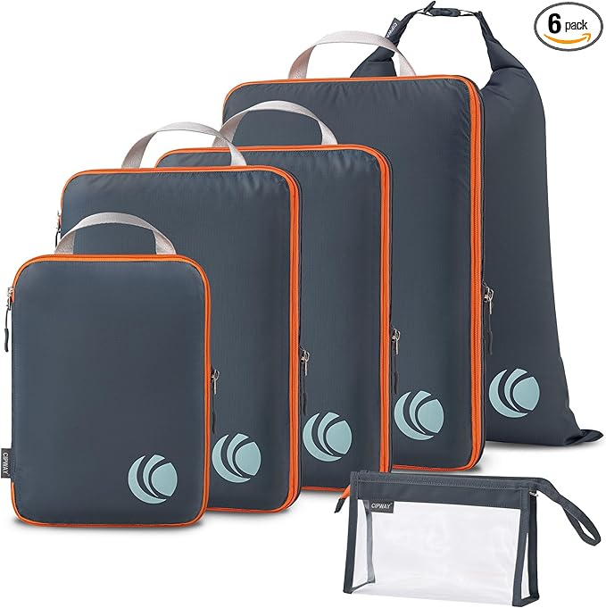 Cipway Compression Packing Cubes, Ultralight Luggage Organizer Bags with Laundry Bags and Clear Toiletries Bag, Travel Essentials for Carry on Suitcase (6 Piece,Gray)