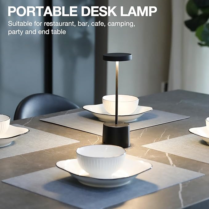 Kakanuo Cordless Lamp, Rechargeable Lamp, Touch Control, 3 Color Temperature, LED Outdoor Wireless, Battery Operated Lamps, Stepless Dimmable, Black