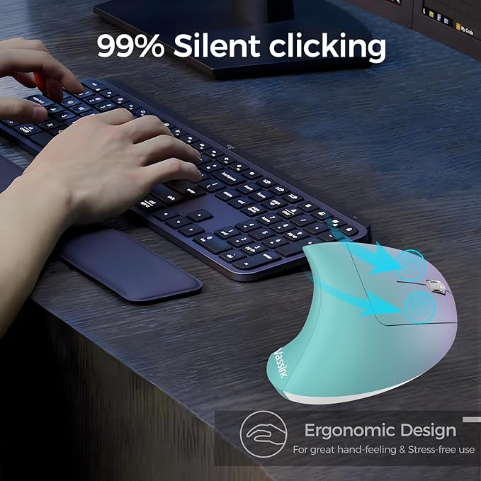 Vassink Ergonomic Wireless Rechargeable Mouse, USB A+Type C(2in 1) Connection, 800/1200/1600 DPI, 6 Buttons, 2.4GHz Carpal Tunnel Vertical Mice, for Laptop, Desktop,MacBook Purple Gradient Green