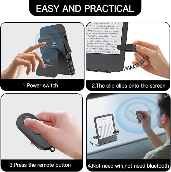 Remote Control Page Turner and Stand for Kindle Paperwhite Oasis eReaders,Clicker Page Turner Forward and Backward,Kindle Accessories for iPhone,iPad,Tablets Reading,Camera Video Record &Selfie