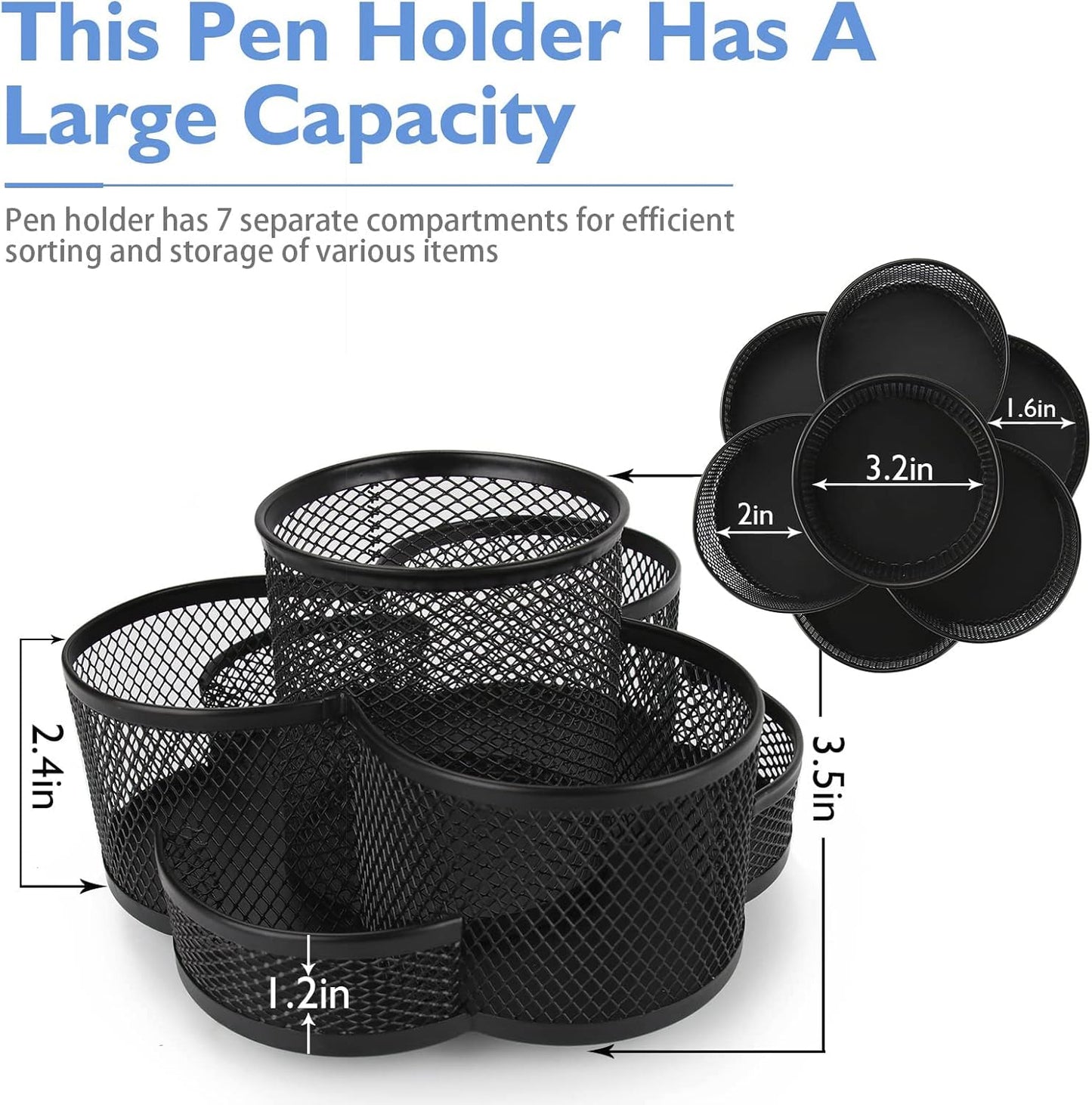 360 Rotatable Metal Mesh Desktop Pen Holder Pencil Holder Pencil Organizer Stationery Organizer Pen Pot Makeup Brush Organizer for Home School Office (Black)