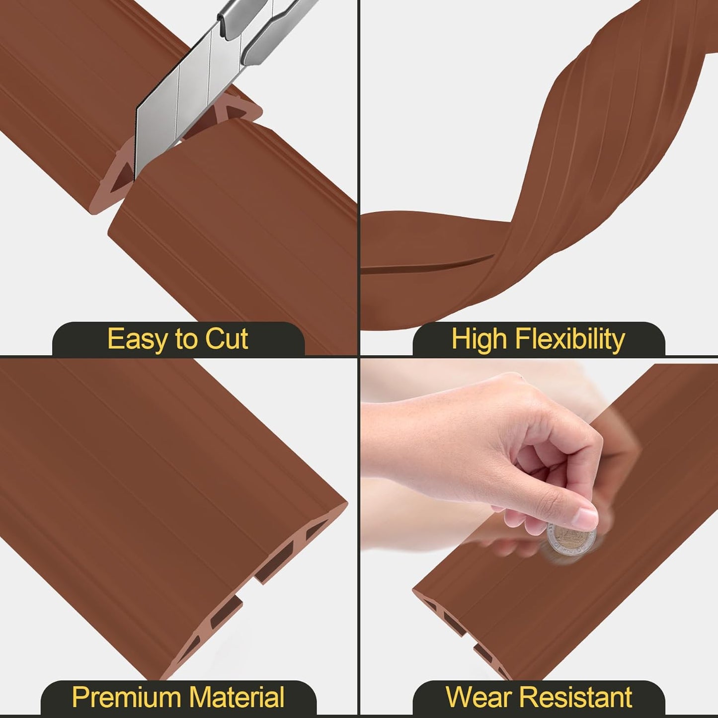 MYFAMIREA 10FT Floor Cord Cover Heavy Duty Cable Cover Protector 3 Channels Extension PVC Floor Wire Cover Outdoor Cord Hider Management Cord Cover for Wire on Floor for Home Office Outdoor, Brown