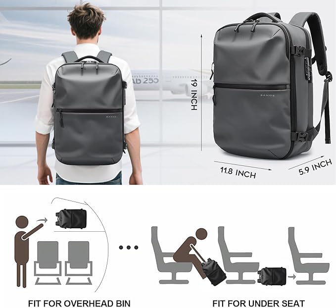 BANGE Travel Backpack with Vacuum Pocket and TSA lock version can hold 15.6 inch Laptop suitable Overnight Flight Approved Anti-theft Bag