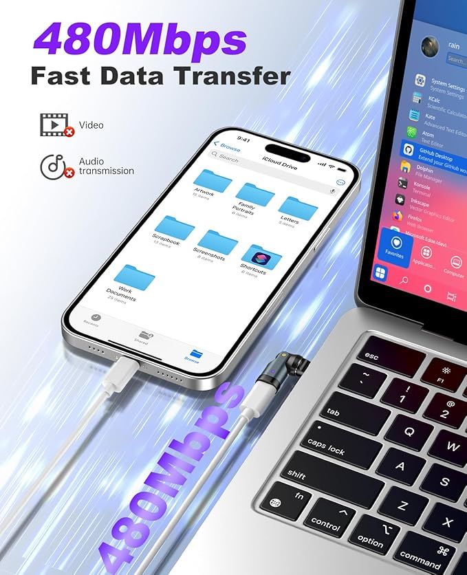 TiMOVO USB C Magnetic Adapter, (2 Pack) PD 240W Charging, Data Transfer, Right Angle C to C Adapter Extender for iPad/iPhone, Gray