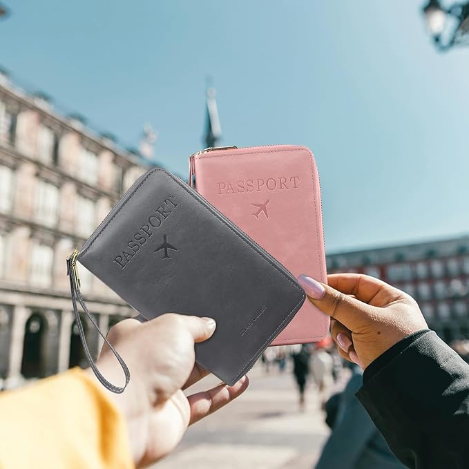 S-11 RFID Blocking Passport Holder Travel Wallet, Slim Zipper Card Case with ID Window, Boarding Pass Slot & Credit Card Organizer for Men and Women. (Navy Blue)