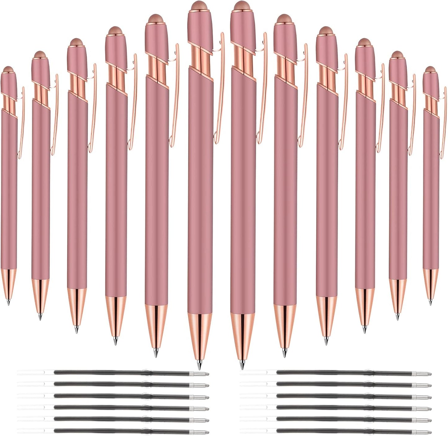 12 PCS 2 in 1 Stylus Ballpoint Pen with Stylus Tip, 1.0 mm Black Ink Metal Pen Stylus Pen for Touch Screens (Rose Gold & Gold)