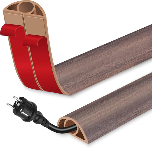 Floor Cord Cover for Wires on Floor Self Adhesive Cord Hider Floor Cable Management Wire Covers for Cords Protector Prevent Cable Trips Cord Cavity W 0.32" x H 0.32", Grayish Brown Wood, 20Ft