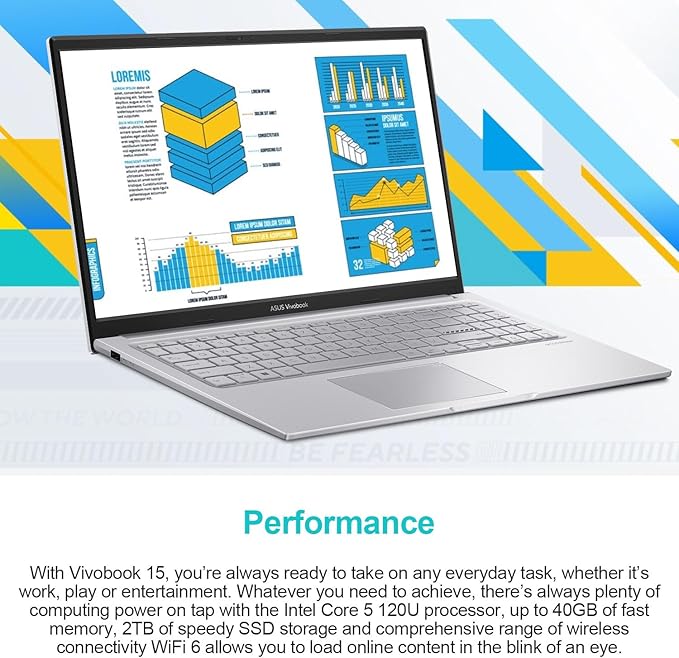 ASUS Vivobook 15 Laptop, 15.6" FHD+ Touchscreen, Intel Core 5 120U, 16GB RAM, 2TB SSD, Fingerprint, Backlit KB, HDMI, Wi-Fi 6, Windows 11 Home, Silver, Bundle with Thunderobot ML101 Wireless Mouse