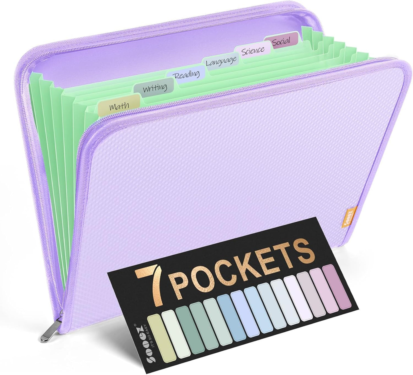 Sooez 7 Pockets Accordion File Organizer, Zipper Expanding File Folder, Heavy Duty Folder Organizer, Sleek Letter Size Accordion Folder, Portable Expandable File Folder for Documents, Purple