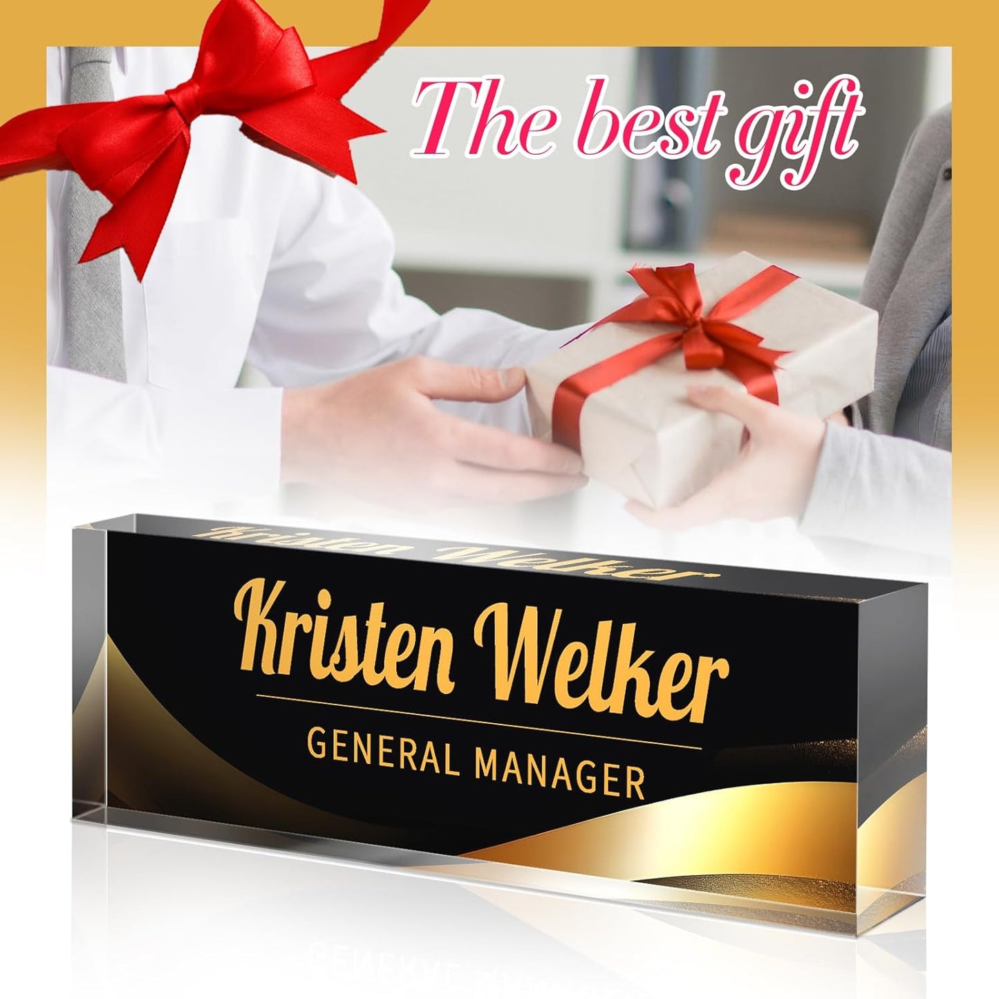 Personalized Name Plate for Desk - Custom Engraved Name Plates for Man - Boss Day Gifts for Boss - Acrylic Office Decor Appreciation Gifts for Teacher Nurse Coworker Social Worker (Classic Black)