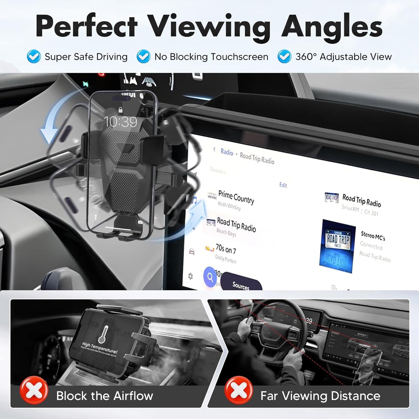 FIILINES Phone Holder for Toyota Prius 2023-2025 (Fit 12.3" Touch Screen), Phone Mount with Dash Organizer for Prius Accessories, 360 Degree Rotation Dash Mount Cell-Phone Holder