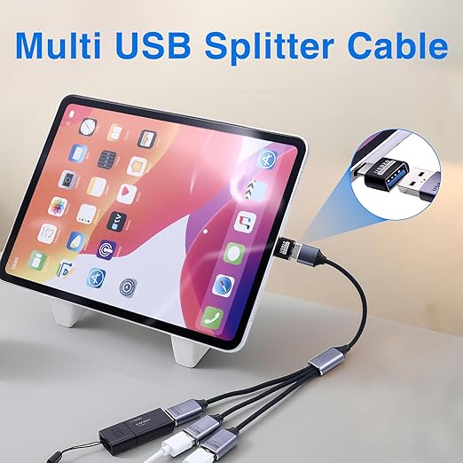 Duttek USB Splitter 1 to 3 with USB A to C Adapter, USB 2.0 Extension Cable 3 Port Hub for PC, MacBook, Laptop, Flash Drive, Keyboard 0.8FT/25cm-Grey