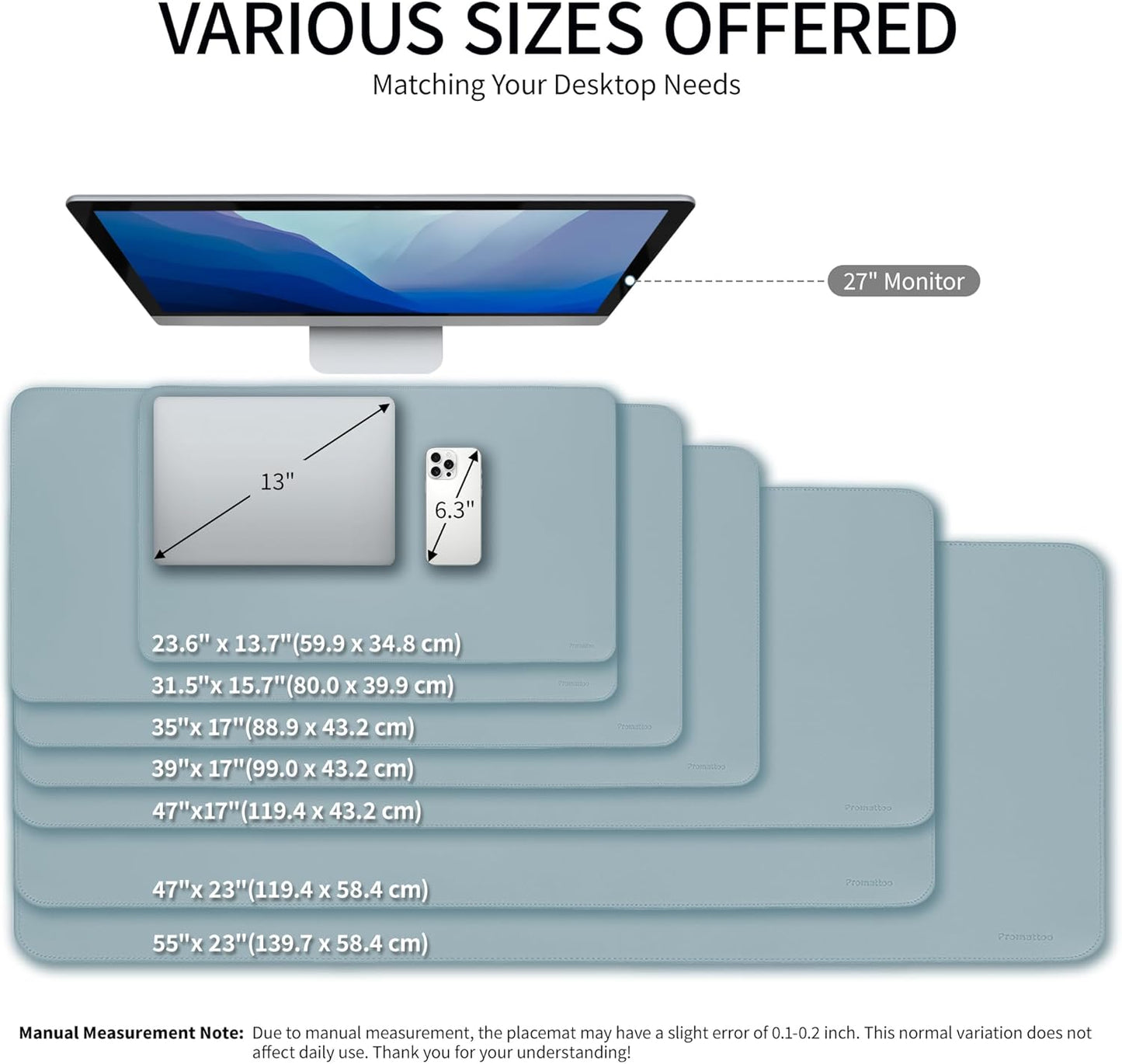 Oversized Non-Slip Desk Pad Protector – Grips Desk Firmly, Anti-Slip Like You've Never Seen! Vegan Leather Waterproof Laptop Mat for Keyboard & Mouse – Large Office Pad– Morning Fog Blue