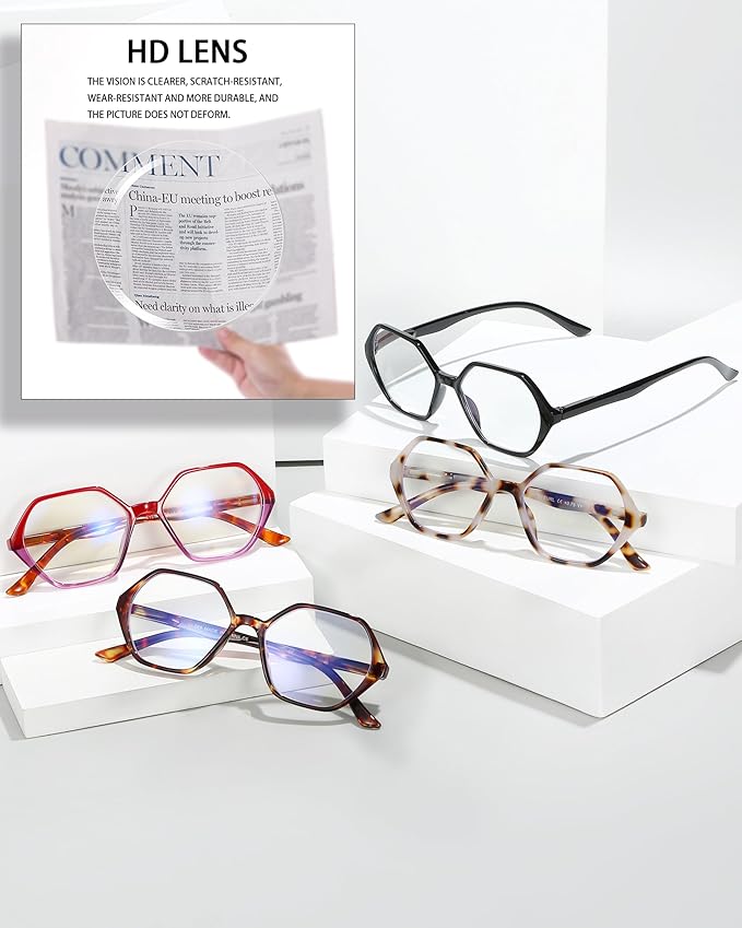 EYEURL 4-Pack Reading Glasses for Women Blue Light Blocking Reading Glasses Vintage Design Diamond-Shaped Frame Spring Hinge Readers for Women Men Anti Glare Filter Lightweight Eyeglasses,1.5