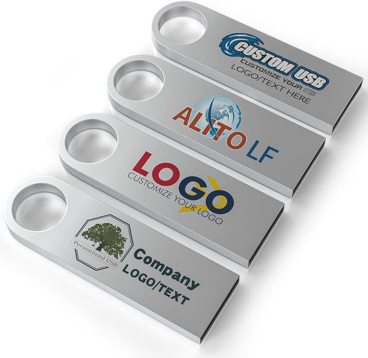 ABLAZE Custom Flash Drive 16GB 10 Pack, Personalized USB with Your Logo Metal Thumb Drives USB 2.0 Memory Stick Pendrive (Sliver)