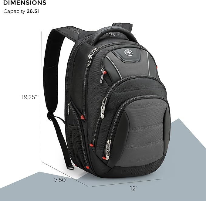 Swissdigital Design Men's Laptop Backpack for Man，Large Capacity Business Travel Backpack Black/Grey