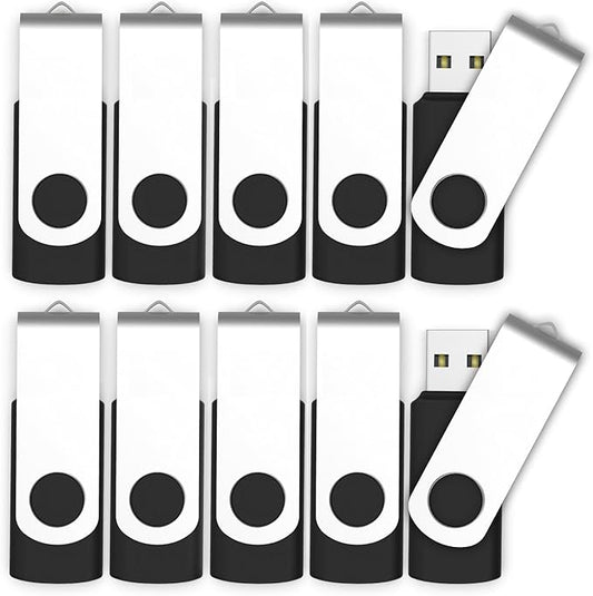 MOSDART No Logo USB2.0 4GB Flash Drive, Swivel Design with LED Indicator, Keychain Loop, FAT32 Memory Stick for Data Storage, Black(Pack of 10)