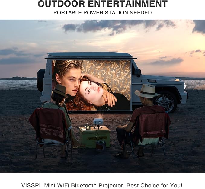 Mini Projector with WiFi and Bluetooth, VISSPL Full HD 1080P Projector, Portable Outdoor Projector with Tripod, Home Theater Movie Phone Projector Compatible with Android/iOS/Windows/TV Stick/HDMI/USB