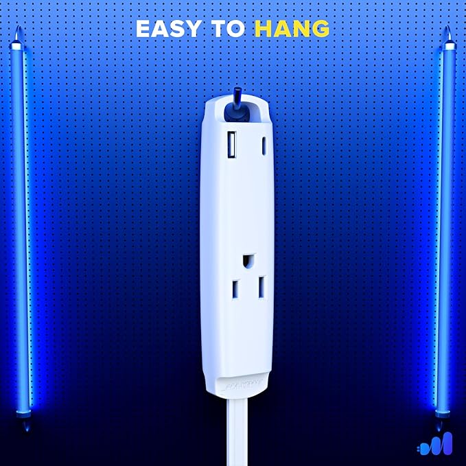 Maximm 360° Rotating Flat Plug Extension Cord 3-Outlet with USB-C and USB-A Ports 1FT, 3-Prong Flat Wire 16AWG, UL Certified (White)