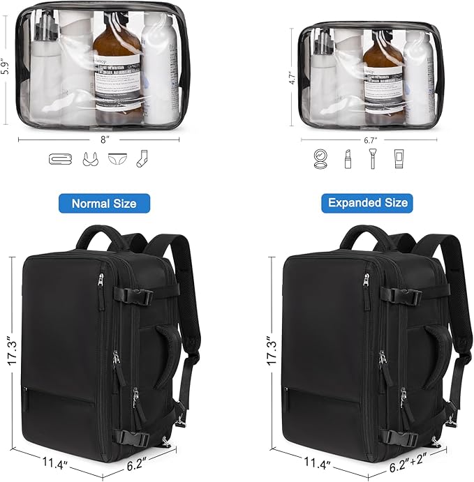 Hanples Travel Backpack for Women Men, Large Carry On Person Item Luggage Backpack, TSA Flight Approved 17.3 In Laptop Bag, Waterproof anti theft Casual Hiking Bag (Black)