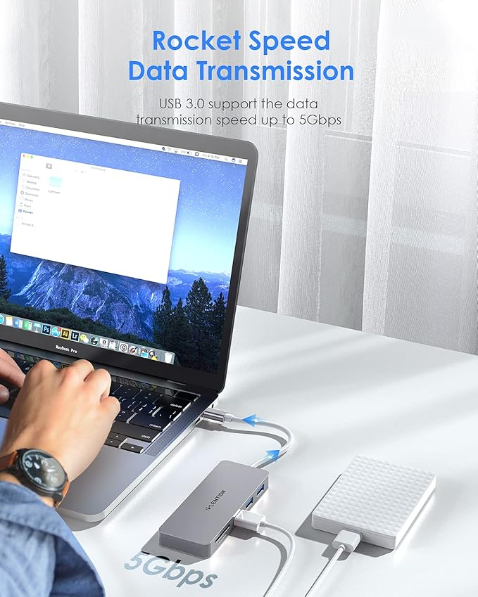 LENTION USB C Hub, 5-in-1 USBC Multiport Adapter with 3 x Powered USB 3.0 Ports 5Gbps, SD/TF Card Reader, for MacBook Pro/Air, iPad, Surface, iPhone 15 & More, Stable Driver 3.0, Space Gray (CB-C15)