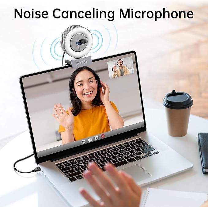 GUSGU G910 2K Quad HD Webcam for PC, with Microphone & Light & Privacy Cover, Web Camera for Desktop Computer/Laptop/MacBook, USB Streaming Camera