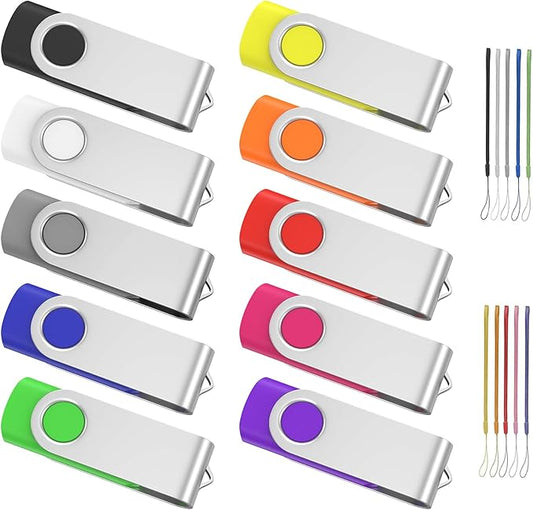 ABLAZE 64GB Flash Drive 10 Pack, USB 2.0 Memory Stick with Lanyards Swivel Thumb Drives Bulk 64GB Pendrive U Disk for Data Storage (Mixcolors)