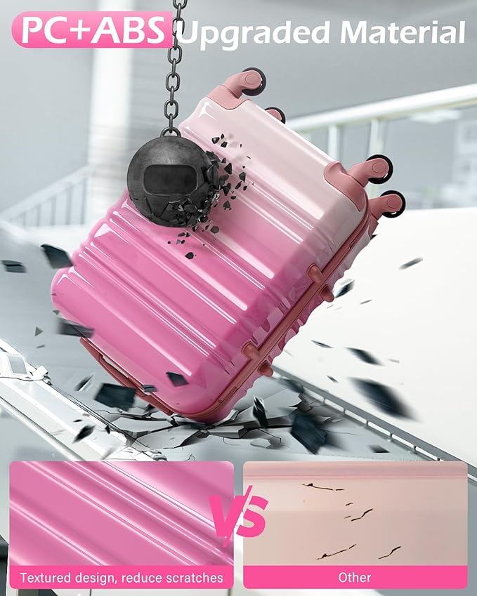 LONG VACATION Carry On Luggage Sets 3 Piece 20 Inch Suitcase Set, ABS+PC Hardshell Lightweight Travel Luggage with Spinner Wheels & YKK Zipper TSA Lock (Pink and White, 20 INCH)