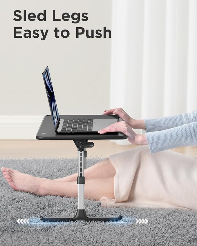 SAIJI Leather Laptop Bed Tray Table, Adjustable Laptop Stand with Removable Stopper, Portable Lap Desks with Foldable Legs, Notebook Stand Breakfast Reading Desk for Sofa Couch((Medium, Black)