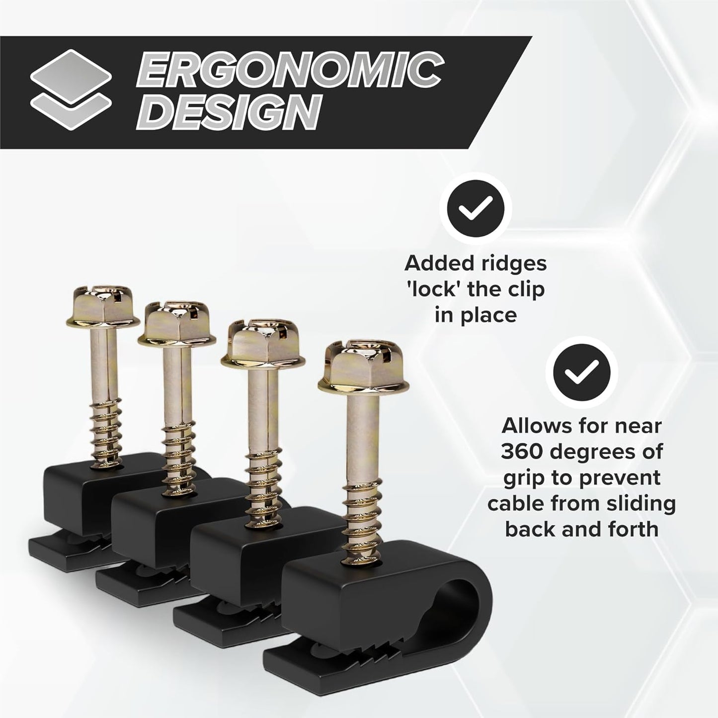 THE CIMPLE CO Wire Clips, Single Cable Wall Clip, Coaxial, Cat6, Electrical Wire, Ethernet, 1/4 in (6 mm) Screw Fastener, 100 Pack, Black