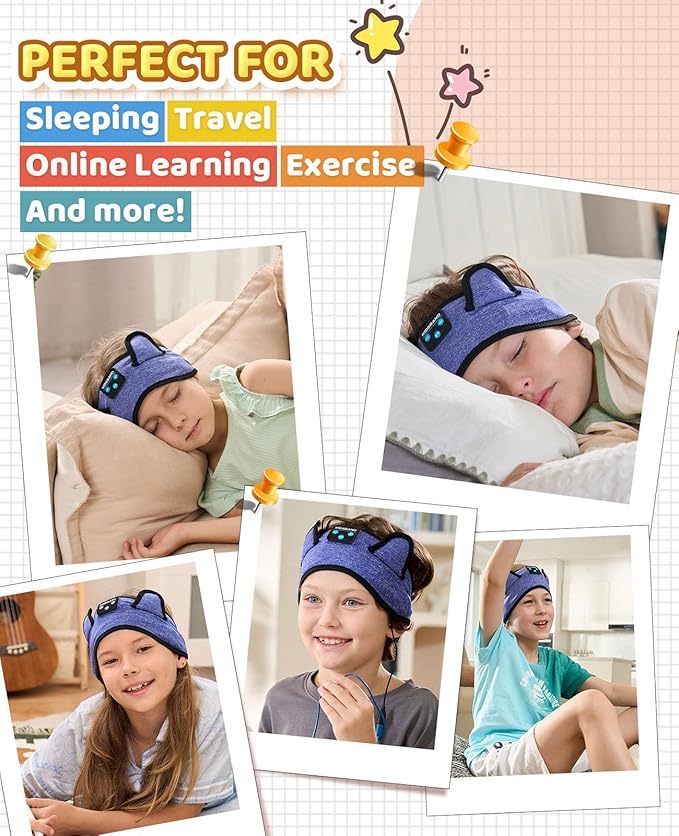 KIDSBAND Kids Headphones, Bluetooth Headphones for Kids with Adjustable Headband, 3.5 MM Jack for School, Foldable On-Ear Headset for Girls Boys Children, Kindle Tablet Cellphones Airplane Travel