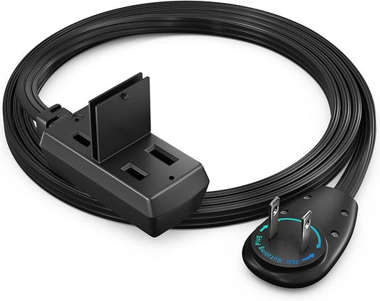 Maximm 4ft Extension Cord – 2-Prong Flat 360° Rotating Plug – Stylish Short Cable – Perfect for Tight Spaces – UL Certified – Black