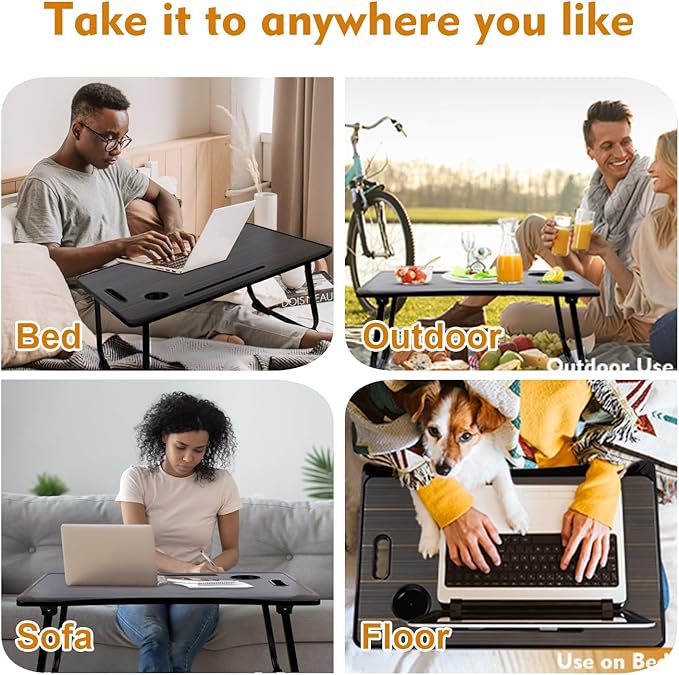 Amaredom Laptop Bed Desk Tray Bed Table, Foldable Portable Lap Desk with Storage Drawer and Cup Holder for Eating Breakfast on Bed/Couch/Sofa-Black