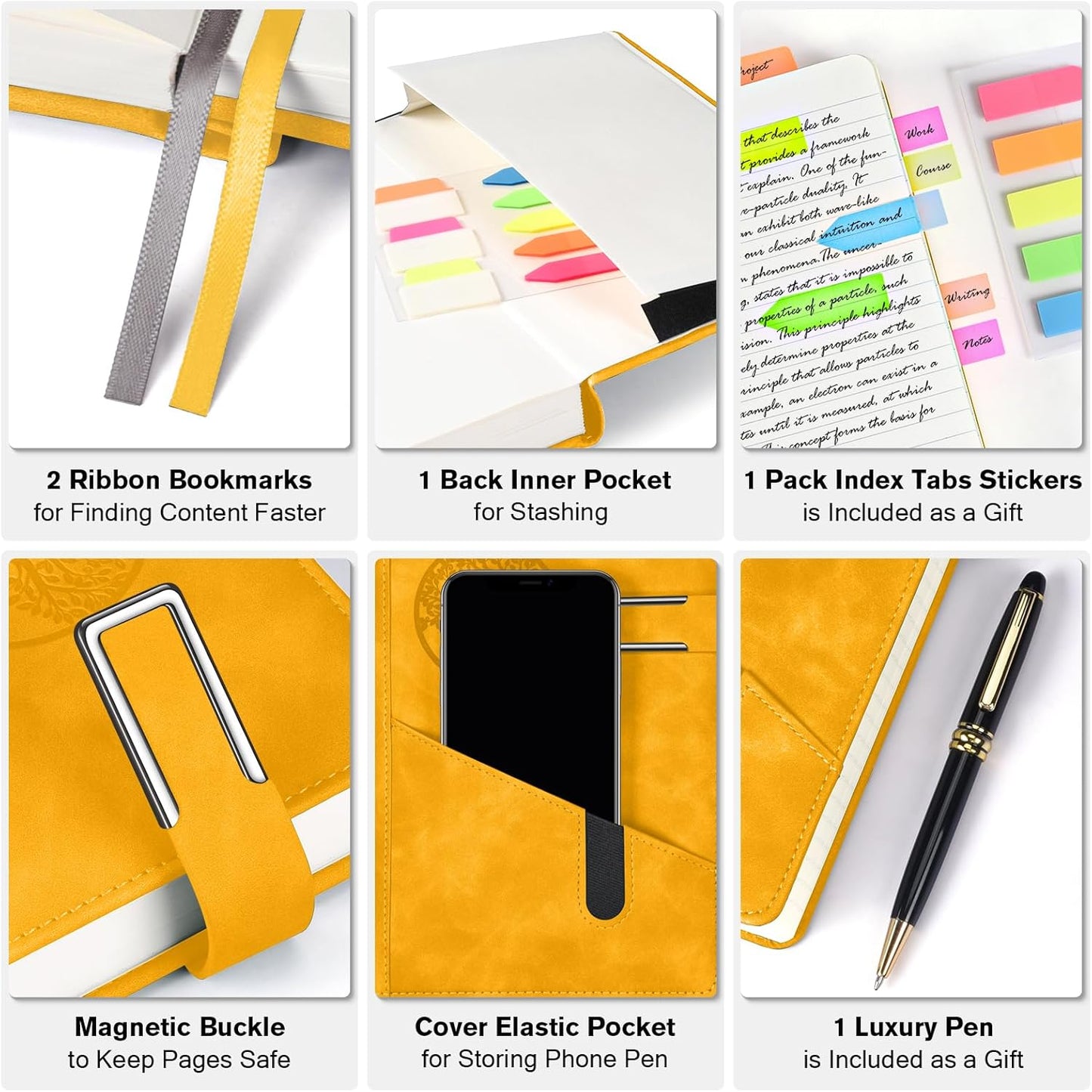 Lined Notebook Journal for Men Women, 365 Pages Numbered College Ruled Notebook, Hardcover Leather Journal with Pen & Gift Box, Thick Daily Diary, Professional Notebooks for Work, School, Business, A5